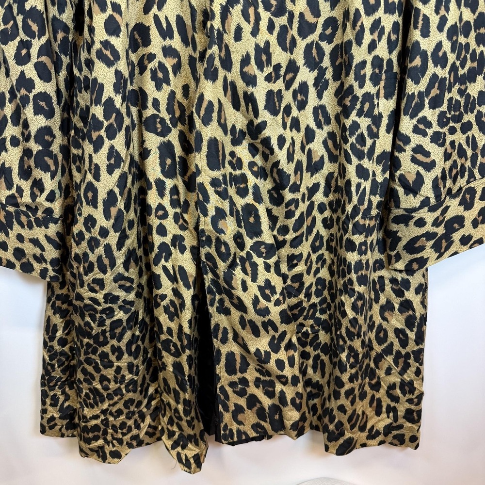 Dennis Basso Coat Womens 2X Brown Leopard Animal Print Silk Blend Overcoat - Picture 3 of 10